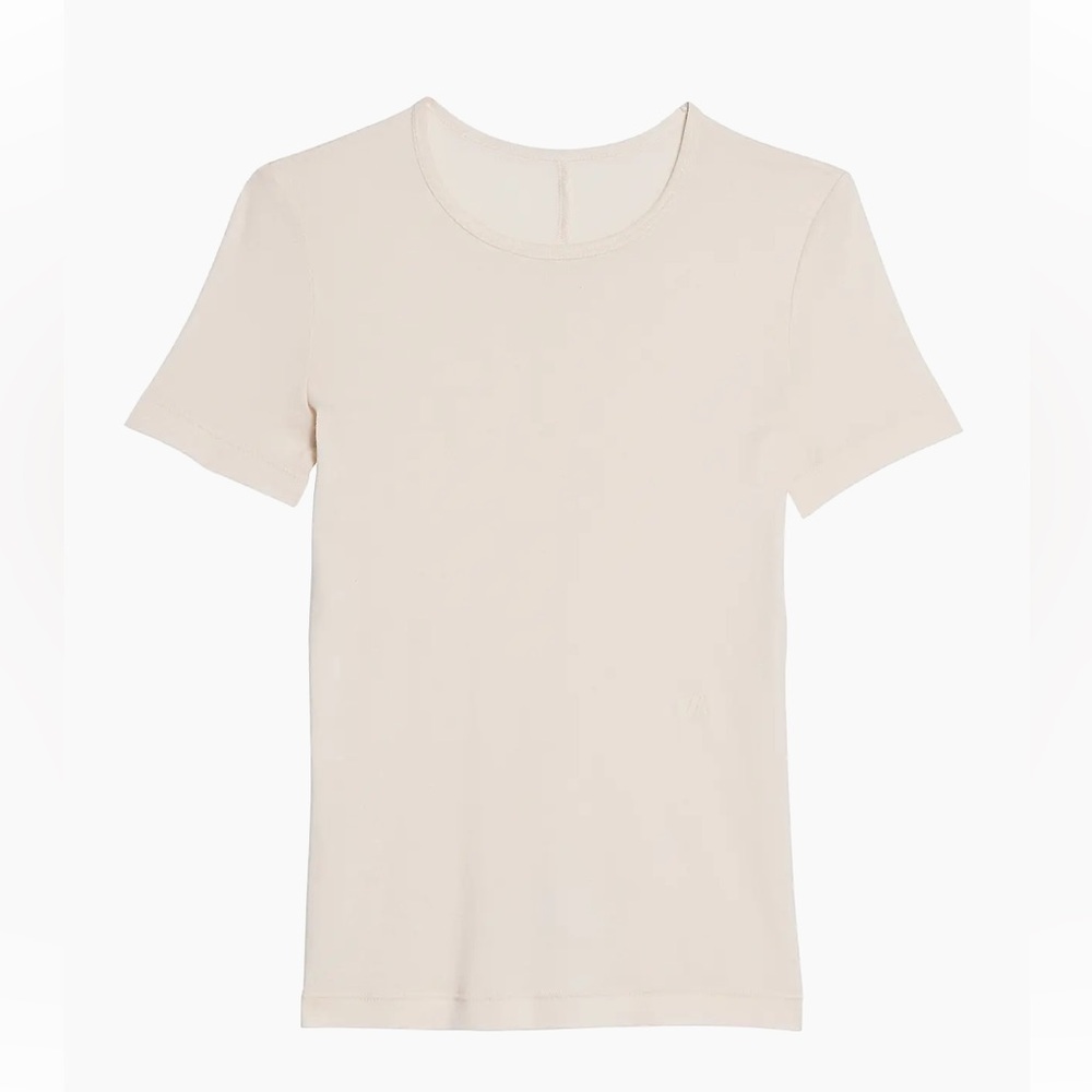 Helmut Lang ivory Rib-Knit Pima Cotton Short Sleeve Tee